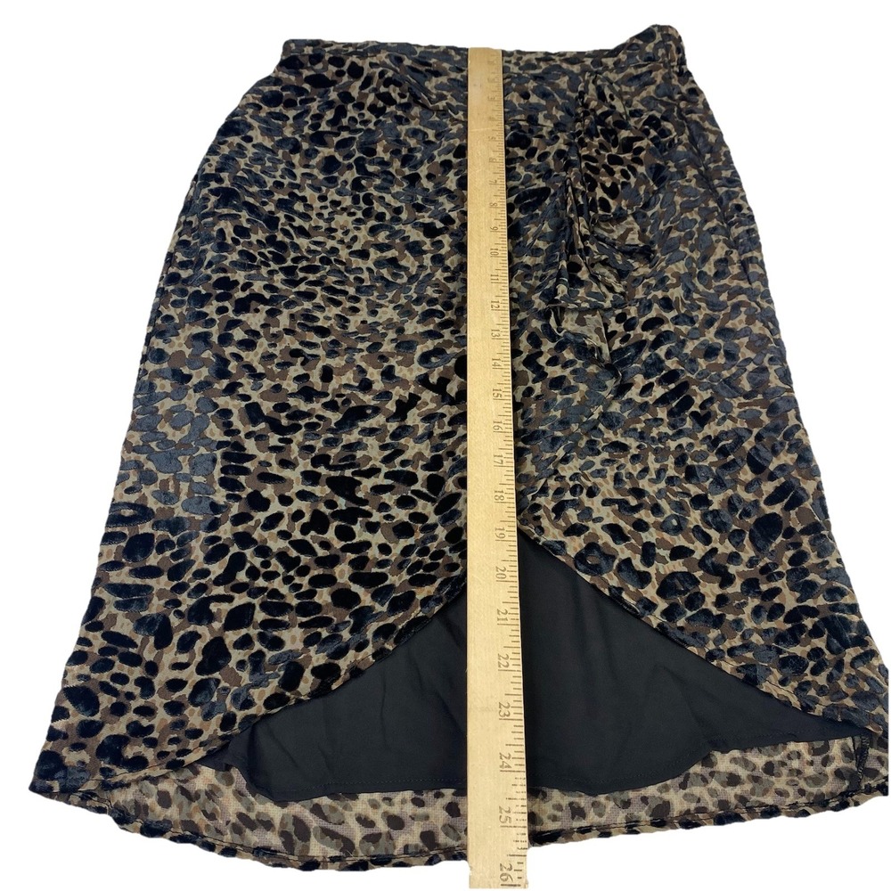Rachel Zoe Women's Sz S Leopard Burnout Velvet Faux Wrap Ruffle Midi Skirt Black - Picture 12 of 16
